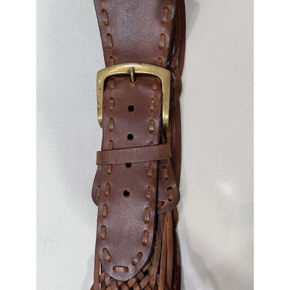Weaved Braid Genuine Leather Belt Brown Square Buckle Size L 3” Wide - Picture 4 of 4